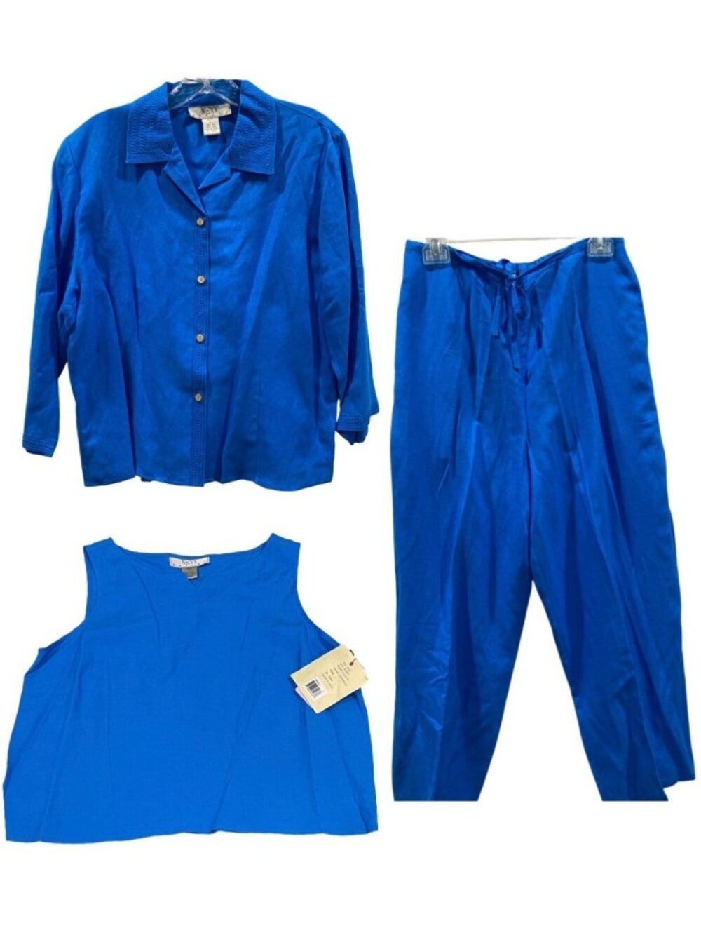 Nexx 3pc Matching Set PL Caribbean Silk Linen Button Down Shirt Tank Top Pants